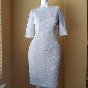 TERI JON By Rickie Freeman Platinum Jacquard Metallic Floral Dress SIZE: 4